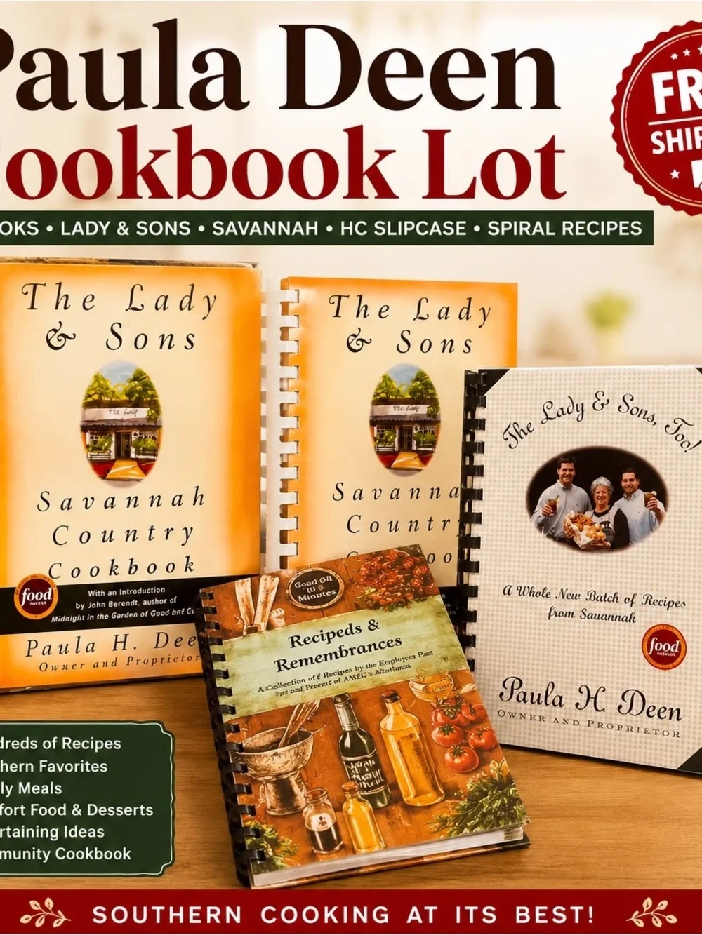 Paula Deen Cookbook Lot 4 Books Lady & Sons Savannah HC Slipcase Spiral Recipes